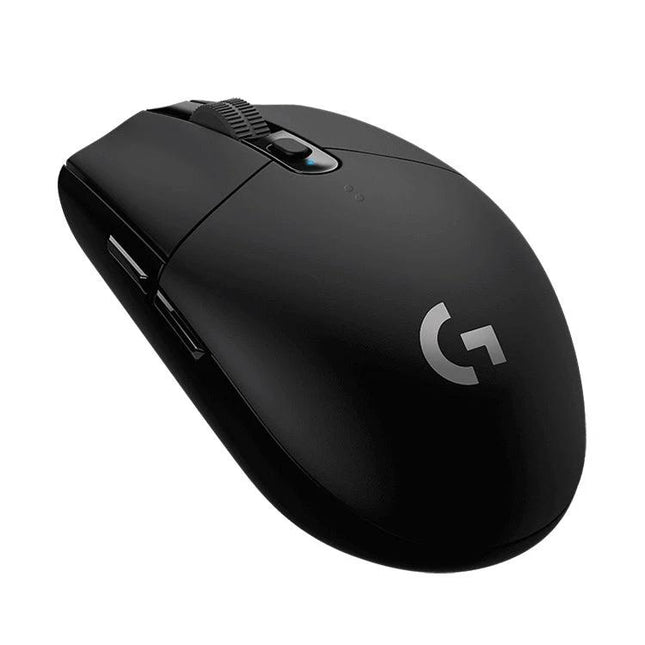 Logitech G304 Wireless Gaming Mouse with Customizable Buttons in matte black showing side buttons and scroll wheel