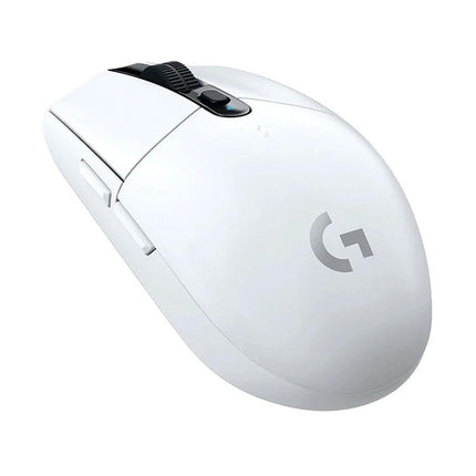Logitech G304 Wireless Gaming Mouse with Customizable Buttons in white, wireless HERO sensor, side buttons, ergonomic design