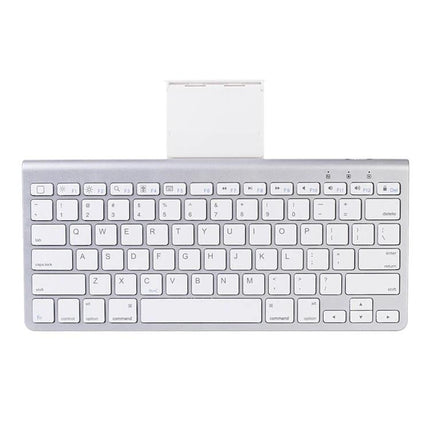 MC Saite Ultra-Thin Wireless Bluetooth Keyboard with Holder shown flat with built-in device holder and white keys, ultra-thin ABS design