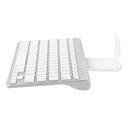 MC Saite Ultra-Thin Wireless Bluetooth Keyboard with Holder in white, slim ABS wireless keyboard with built-in device holder for tablet and phone