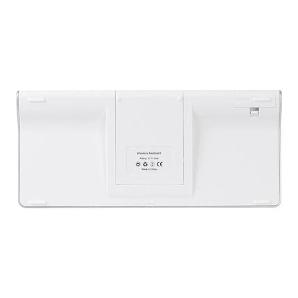 MC Saite Ultra-Thin Wireless Bluetooth Keyboard with Holder showing back view, built-in holder and battery compartment