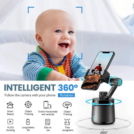 Compact Tripod for Daily Home Video Calls and Outings — phone on smart face-tracking mount for Zoom, vlogs, travel, steady 360° rotation