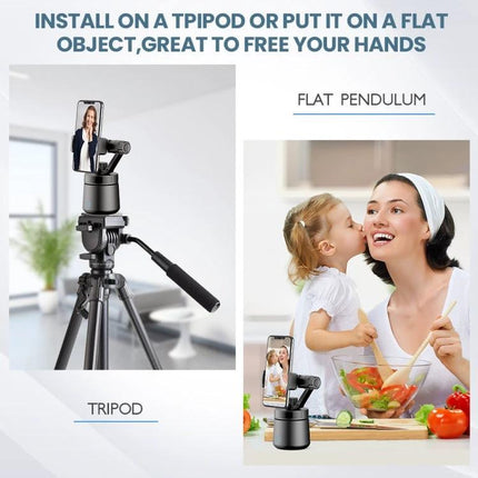 Compact Tripod for Daily Home Video Calls and Outings with phone on tripod and face-tracking used during cooking and video calls
