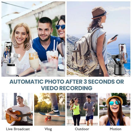 Compact Tripod for Daily Home Video Calls and Outings showing phone on face-tracking tripod for Zoom, vlogs, travel and outdoor use