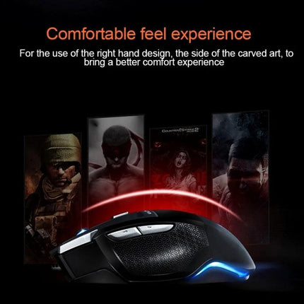 AULA SoulKiller II Wired Gaming Mouse with Colorful LED Lights ergonomic right‑hand design with textured grip and blue LED accent