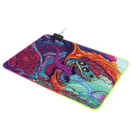 Illuminated Mouse Pad with Computer Monster Pattern for Gaming - RGB edge-lit gaming pad with vivid monster artwork, non-slip surface and plug-in lighting control