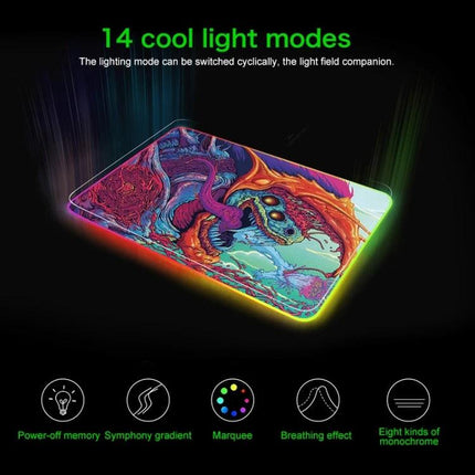 Illuminated Mouse Pad with Computer Monster Pattern for Gaming - RGB lighting, 14 light modes, non-slip surface for extended gaming sessions