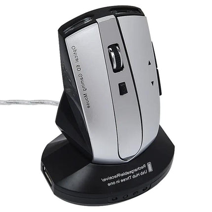 Wireless Rechargeable Optical Mouse with USB Hub for Device Connectivity