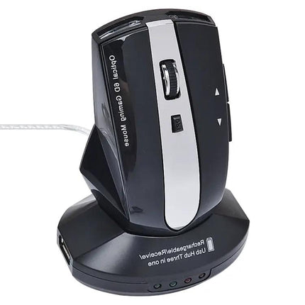 Wireless Rechargeable Optical Mouse with USB Hub for Device Connectivity