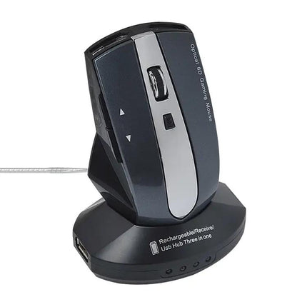 Wireless Rechargeable Optical Mouse with USB Hub for Device Connectivity