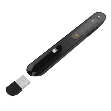 Wireless Presentation Remote with Built-in Laser Pointer for Slides, black remote with USB dongle and slide control buttons