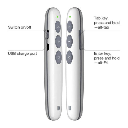 Doosl Rechargeable Wireless Presentation Remote in White slim white presenter with arrow and blanking buttons and USB charge port