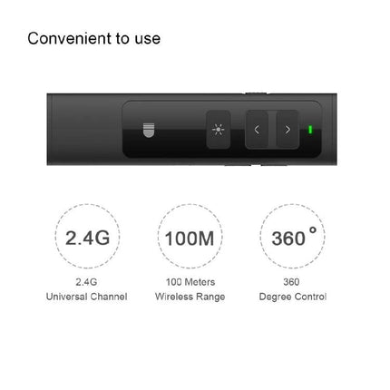 Doosl Wireless Presenter Remote for PowerPoint with Laser Pointer, black presenter showing buttons, 2.4G, 100M range