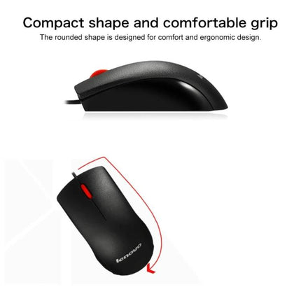 Lenovo M120 Pro Ergonomic Wired Mouse for Office Work - slim black wired ergonomic mouse with red scroll wheel, contoured shape for comfortable long-use