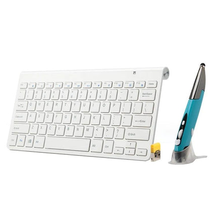 Wireless Multimedia Keyboard and Optical Pen Mouse Set for Computers slim white keyboard with blue pen mouse and USB receiver