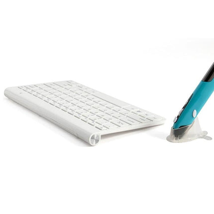Wireless Multimedia Keyboard and Optical Pen Mouse Set for Computers slim white wireless keyboard with turquoise pen mouse on stand