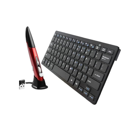 Wireless Keyboard and Optical Pen Mouse Set for Everyday Computing slim wireless keyboard with compact red optical pen mouse and USB receiver