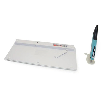 Wireless Keyboard and Optical Pen Mouse Set for Everyday Computing slim white keyboard and teal pen mouse on stand, wireless clutter-free workspace