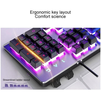 YINDIAO Wired RGB Backlight Keyboard and Mouse Set close-up of ergonomic RGB backlit keyboard keys and cable