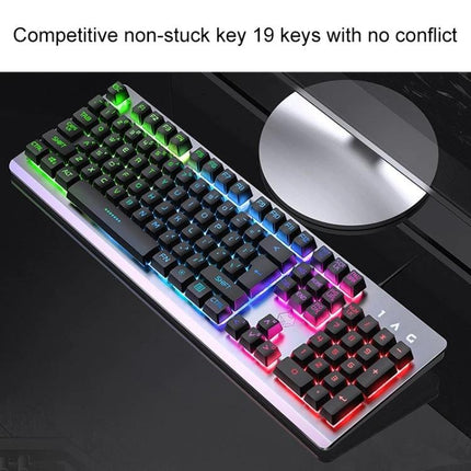 YINDIAO Wired RGB Backlight Keyboard and Mouse Set showing RGB-lit ergonomic wired keyboard with non-conflict 19-key anti-ghosting layout