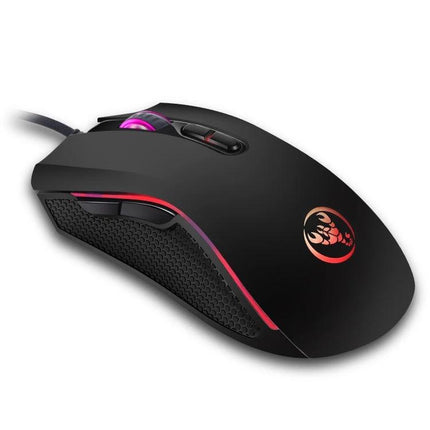 HXSJ Ergonomic Wired Gaming Mouse with Colorful Glowing Lights - black ergonomic wired gaming mouse with RGB scroll wheel and side buttons