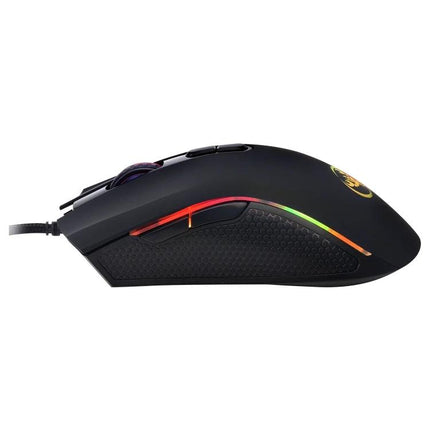 HXSJ Ergonomic Wired Gaming Mouse with Colorful Glowing Lights black side view with RGB lighting and textured grip for gaming