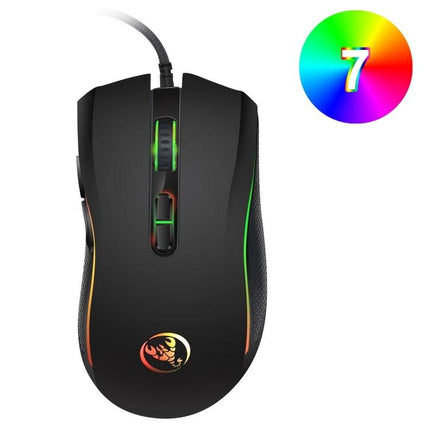 HXSJ Ergonomic Wired Gaming Mouse with Colorful Glowing Lights - black wired mouse with 7-color RGB lighting and ergonomic design
