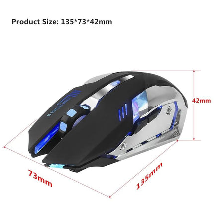HXSJ Wireless Ergonomic Gaming Mouse for Everyday Computing - black contoured wireless mouse with 2.4GHz, LED accents, dimensions 135×73×42mm