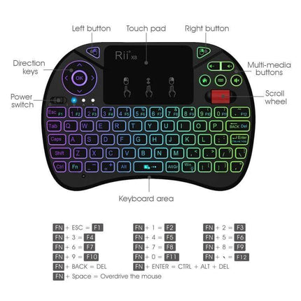 Rii X8 Wireless Keyboard with Touchpad for Easy Typing and Navigation compact backlit wireless keyboard with touchpad for smart TVs and PCs
