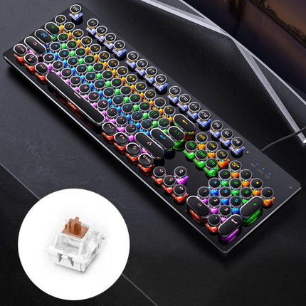 YINDIAO Black Mechanical Gaming Keyboard with Tea Shaft RGB backlit 104-key wired mechanical keyboard with round keycaps and tactile Tea Shaft switches