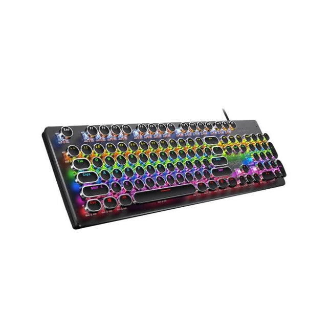 YINDIAO Black Mechanical Gaming Keyboard with Tea Shaft wired 104-key RGB retro round keycaps for gaming and typing