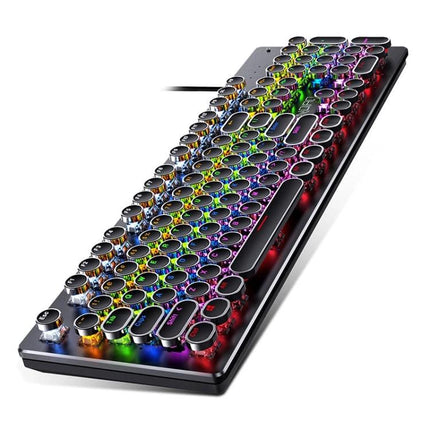 YINDIAO Black Mechanical Gaming Keyboard with Tea Shaft RGB backlit wired 104-key retro round keycaps for gaming and typing