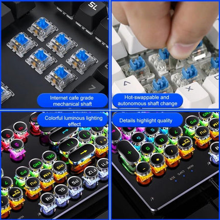 YINDIAO Black Mechanical Gaming Keyboard with Tea Shaft showcasing hot-swappable tea shaft switches and colorful RGB luminous keycaps