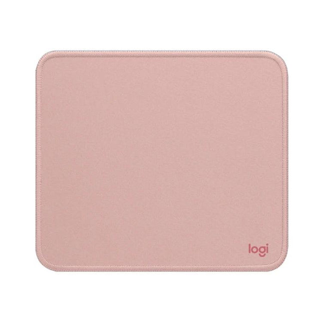 Logitech Soft Surface Mouse Mat for Comfortable Daily Use pink soft woven mouse pad with stitched edges and logi logo