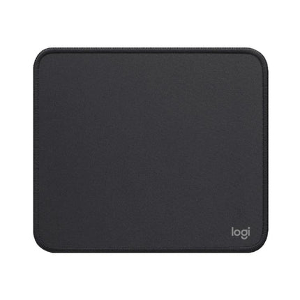 Logitech Soft Surface Mouse Mat for Comfortable Daily Use – black rectangular soft-surface mouse mat with stitched edges and subtle Logi logo