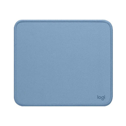 Logitech Soft Surface Mouse Mat for Comfortable Daily Use in light blue, soft woven surface with stitched edges and small Logi logo