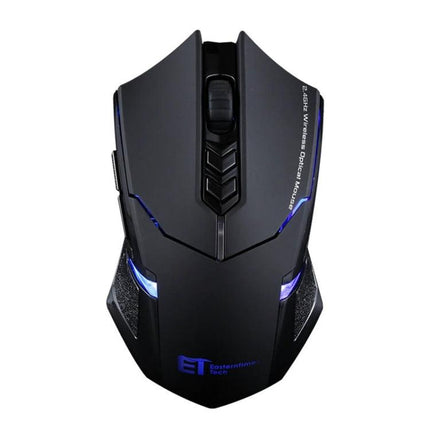 ET Wireless Gaming Mouse for Precise Computer Control black ergonomic wireless gaming mouse with adjustable DPI and blue LED accents