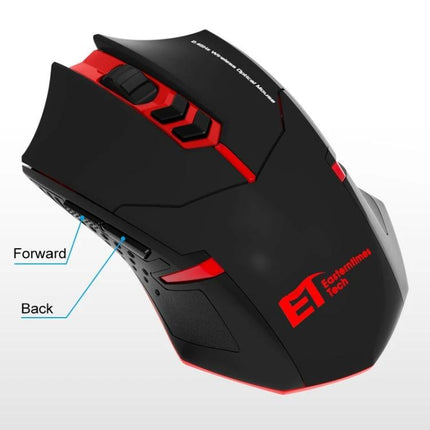 ET Wireless Gaming Mouse for Precise Computer Control black red ergonomic wireless gaming mouse with adjustable DPI and forward/back buttons