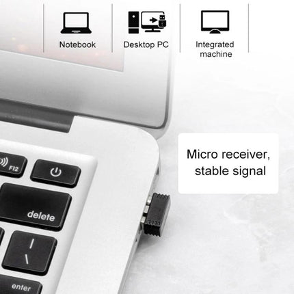 ET Wireless Gaming Mouse for Precise Computer Control - micro receiver plugged into laptop USB showing stable wireless signal