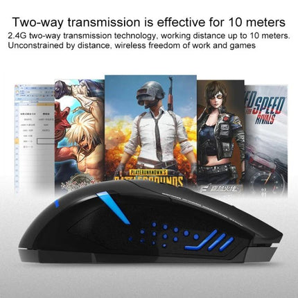 ET Wireless Gaming Mouse for Precise Computer Control with adjustable DPI, 2.4G wireless, ergonomic black-blue design for gaming and design