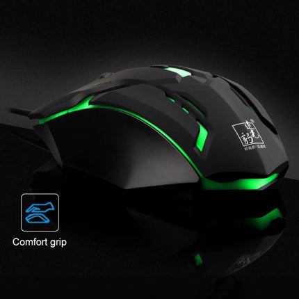 Chasing Leopard K2 Wired Gaming Mouse with LED Lighting - black ergonomic wired gaming mouse with green LED lighting and comfort grip