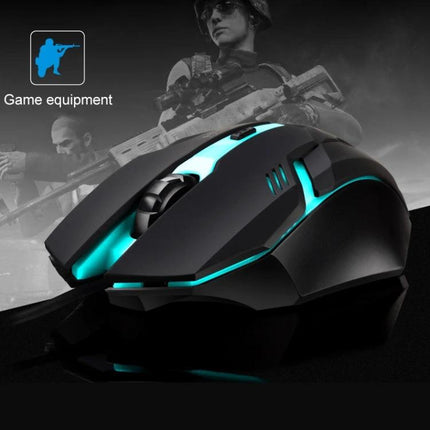 Chasing Leopard K2 Wired Gaming Mouse with LED Lighting – ergonomic black wired gaming mouse with cyan customizable LED accents and scroll wheel