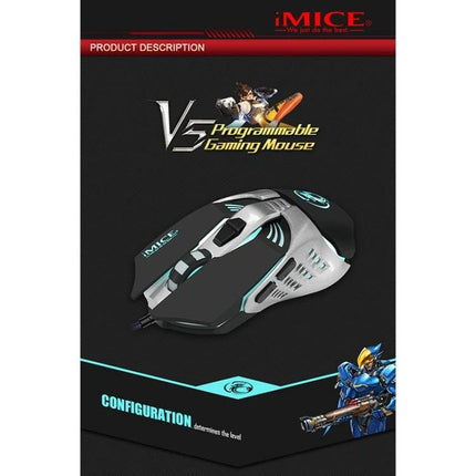 iMICE V5 Wired Optical Gaming Mouse for PCs and Laptops in Black – black wired gaming mouse with seven buttons and programmable features