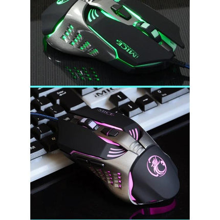 iMICE V5 Wired Optical Gaming Mouse for PCs and Laptops in Black - wired gaming mouse with RGB lighting, ergonomic design and seven buttons