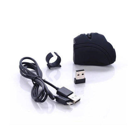 Rechargeable Finger Ring Wireless Mouse with Dual Connectivity compact black ring-style mouse with USB dongle and charging cable