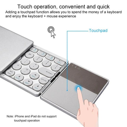 Rechargeable Wireless Bluetooth Keyboard with Touchpad for Devices showing compact foldable design and integrated touchpad for easy typing and cursor control
