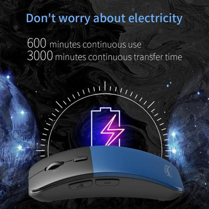 Boeleo Wireless Mouse with Voice Language Translation Capability shown with long battery life graphic (600 min use, 3000 min transfer)