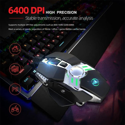 HXSJ Programmable Mechanical Mouse for Gaming and Everyday Use black RGB gaming mouse showing 6400 DPI text and customizable macro keys
