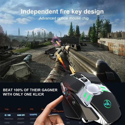 HXSJ Programmable Mechanical Mouse for Gaming and Everyday Use - programmable gaming mouse with seven macro keys shown in FPS game scene