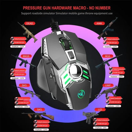 HXSJ Programmable Mechanical Mouse for Gaming and Everyday Use - black gaming mouse with seven macro buttons and customizable RGB lighting